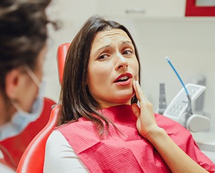 Concerned patient talking to her endodontist